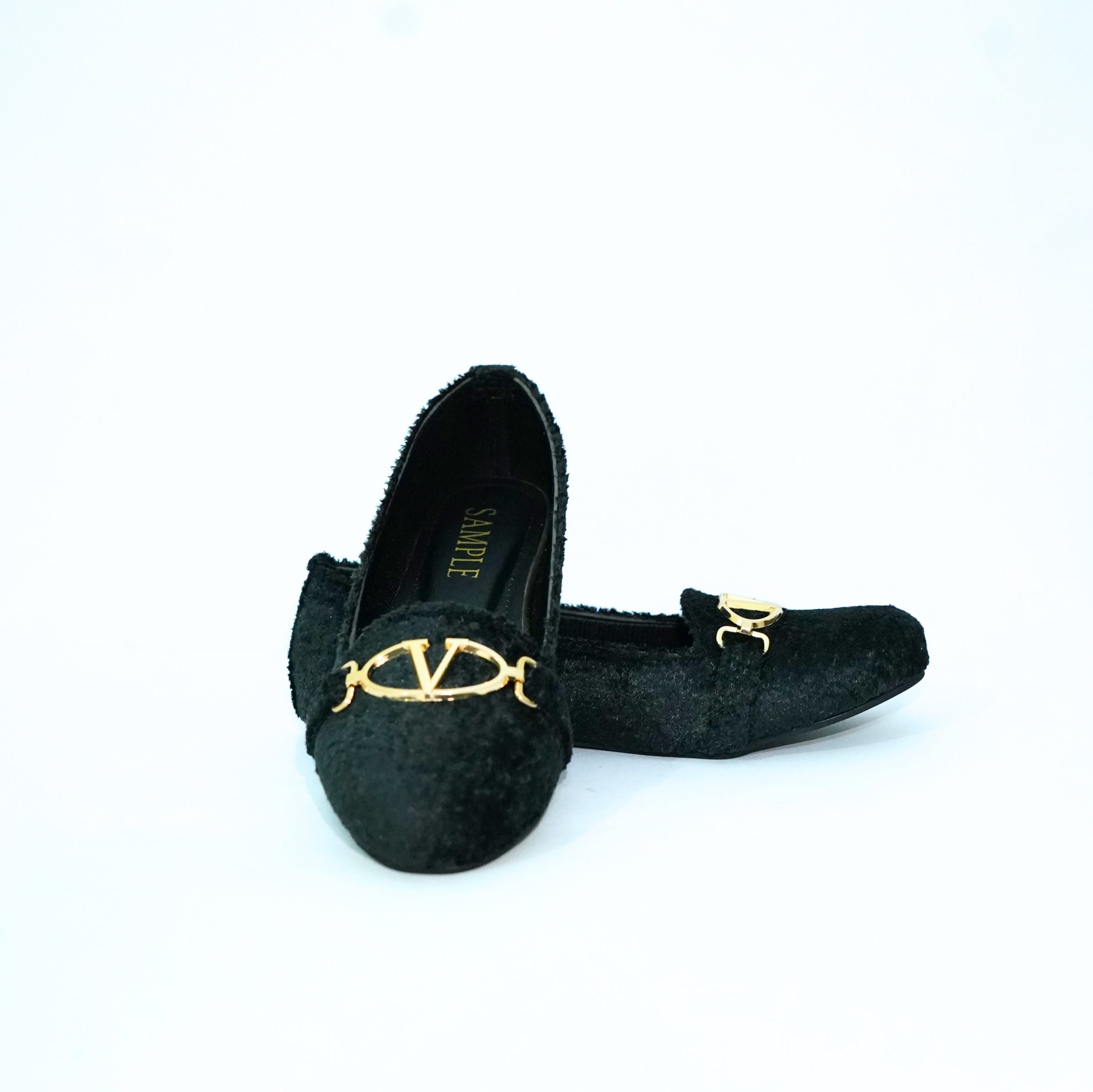 Velvet Buckle Loafers Black