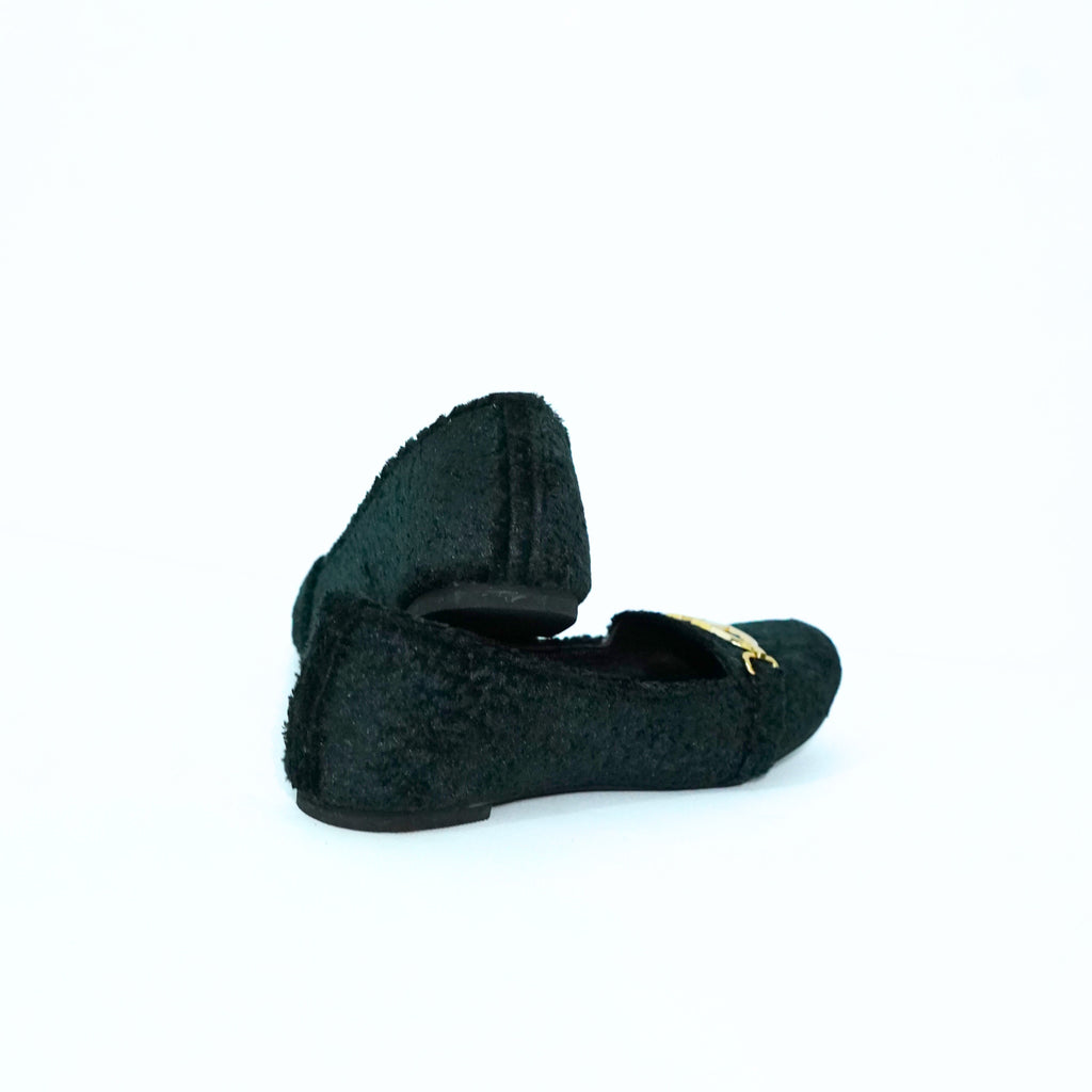 Velvet Buckle Loafers Black