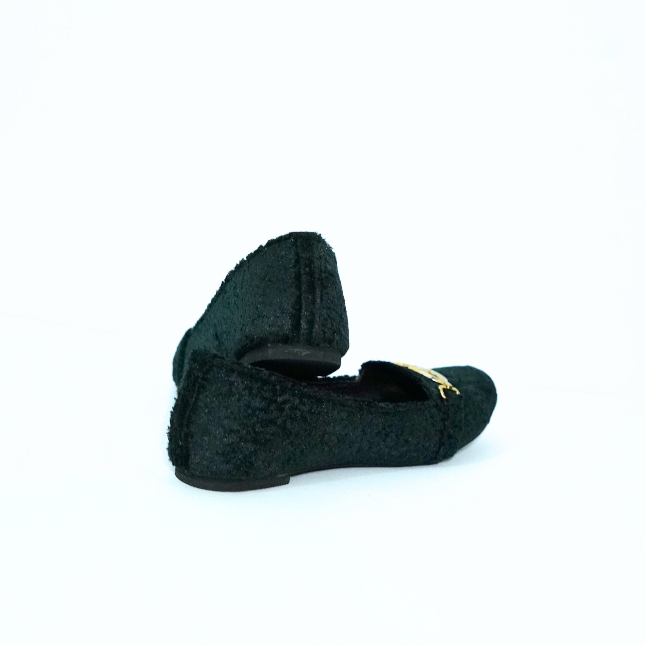 Velvet Buckle Loafers Black