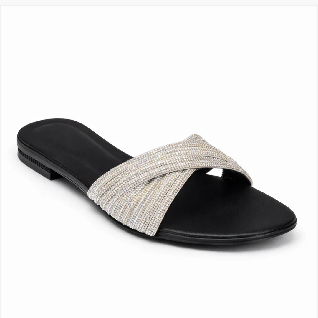 Sparkle & Shine Metallic Glamour Slides - Black