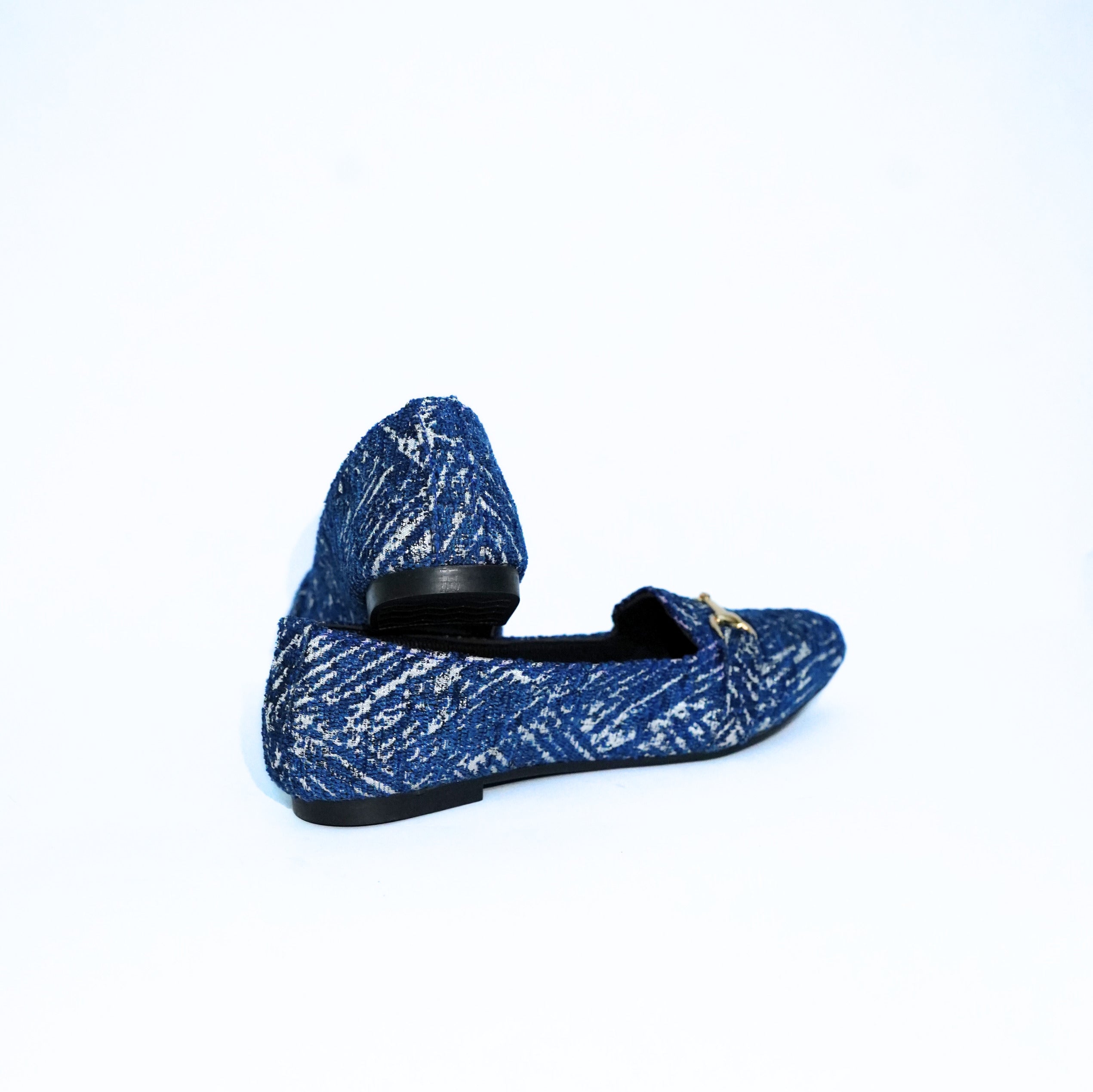 Monochrome Buckle Tweed Loafers Blue