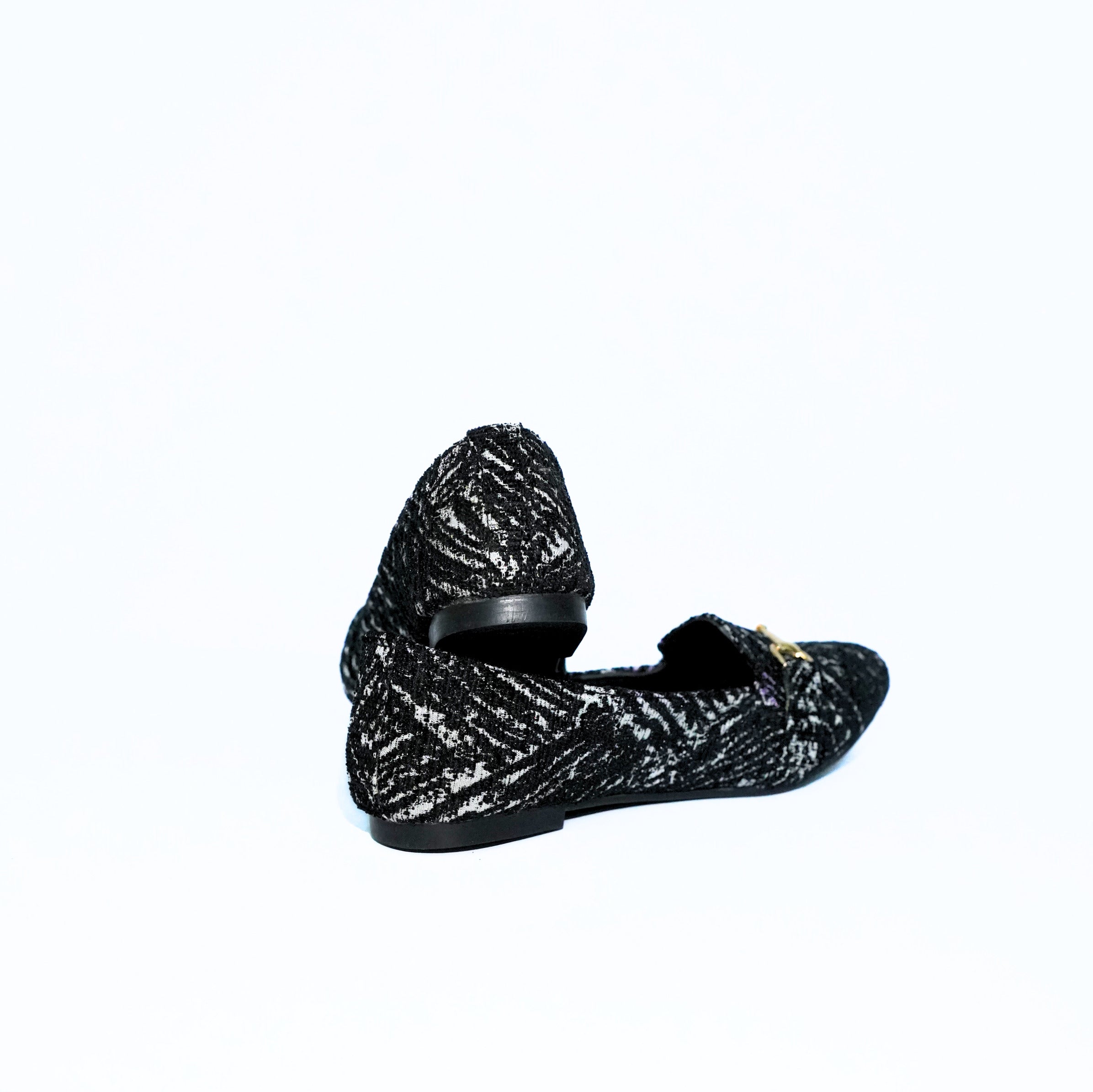 Monochrome Buckle Tweed Loafers black