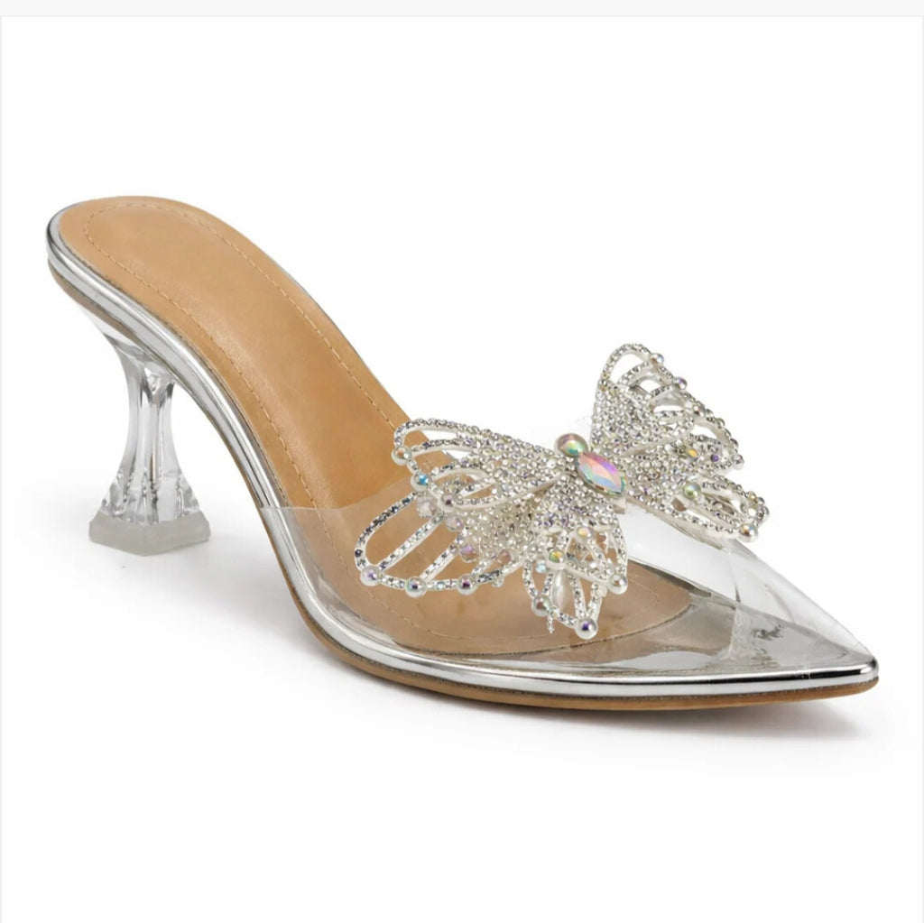 Glass Cinderella Butterfly Mules