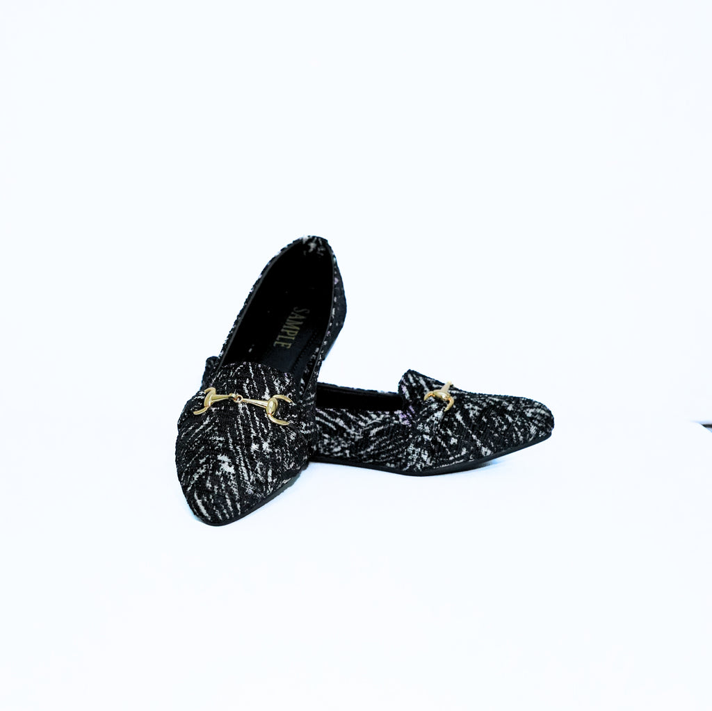 Monochrome Buckle Tweed Loafers black