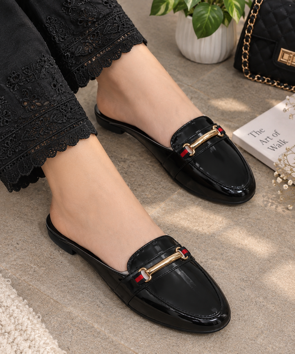 Elegant Glossy Buckle Loafers