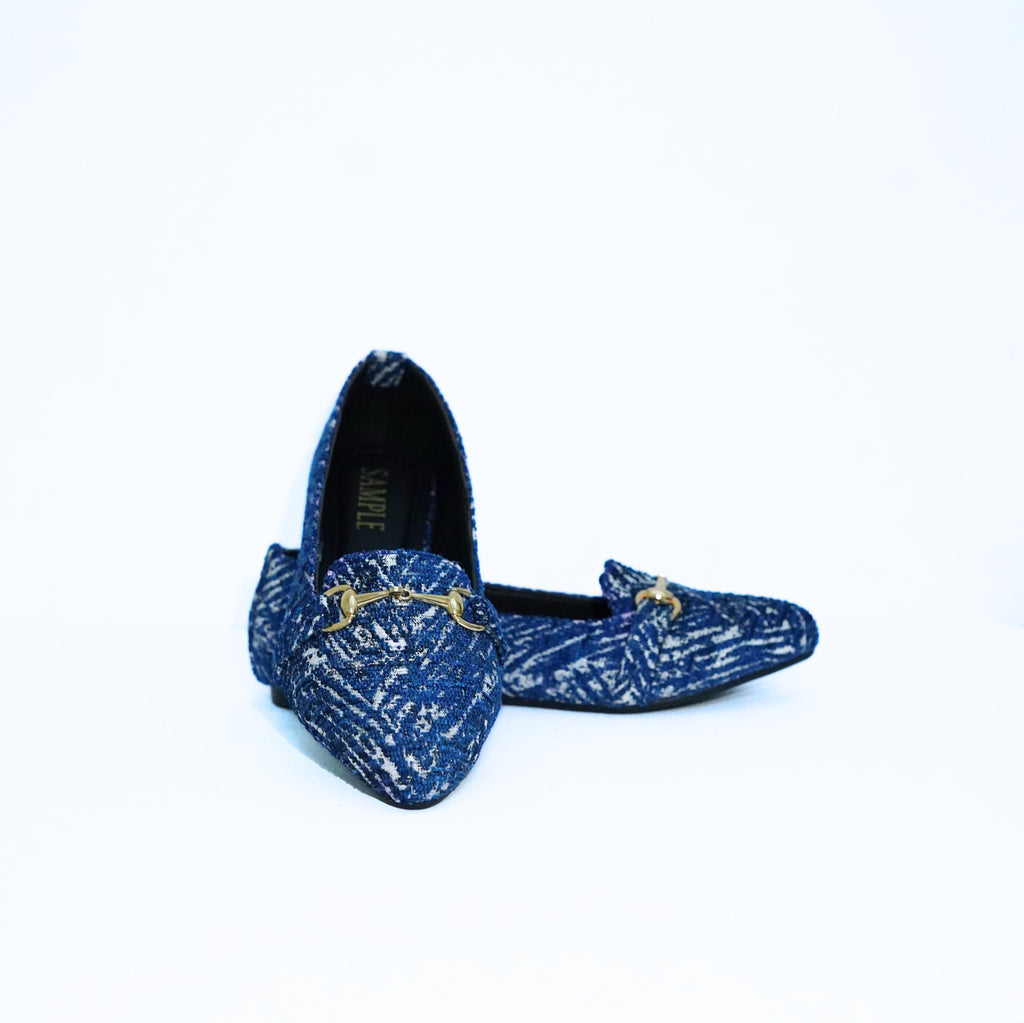 Monochrome Buckle Tweed Loafers Blue