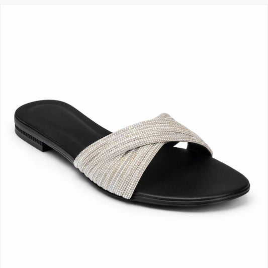 Sparkle & Shine Metallic Glamour Slides - black