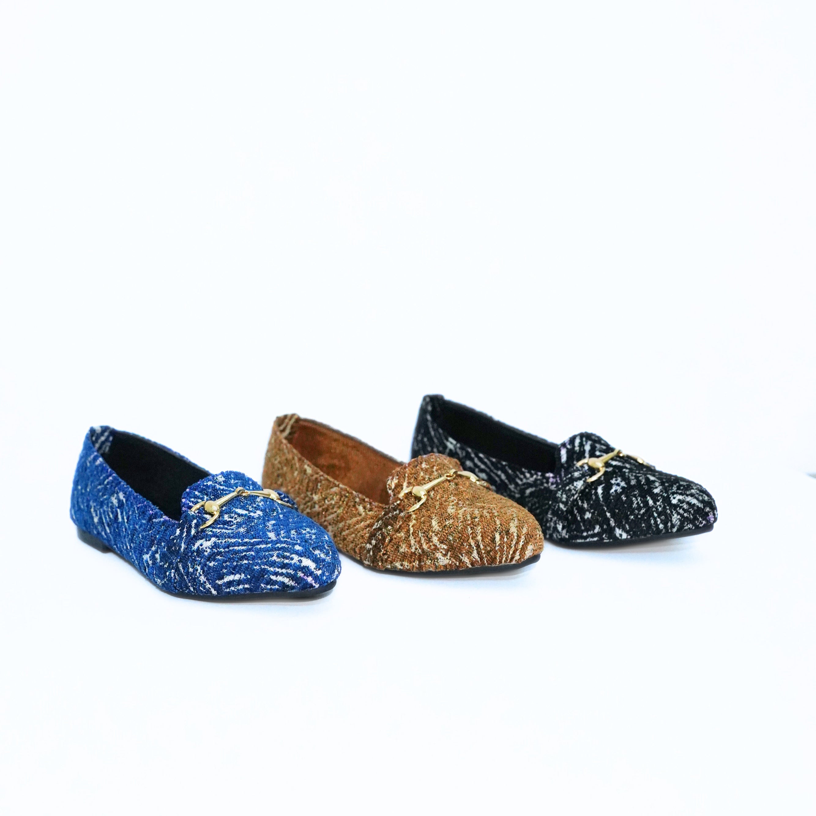 Monochrome Buckle Tweed Loafers black