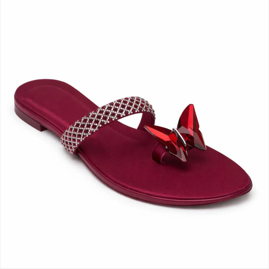 3D Butterfly Embellished Fashion Flats - Red